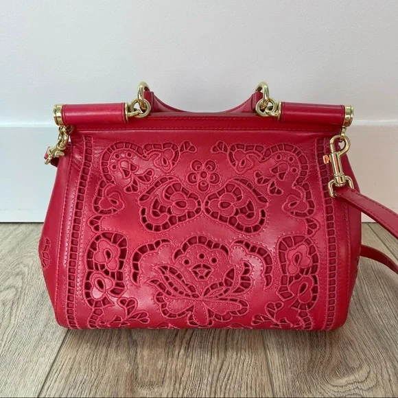 Dolce & Gabbana Medium Sicily Satchel Bag In Intaglio Leather in Red - Picture 10 of 17